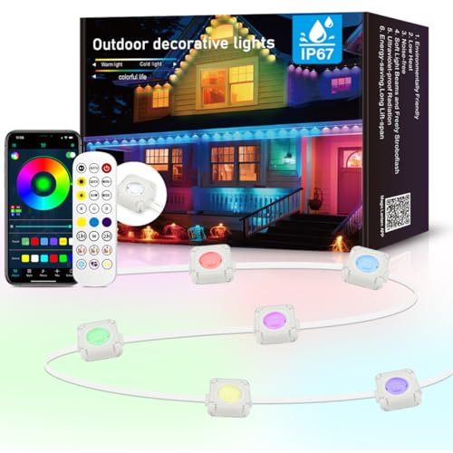 YXHL Luci di Festa RGBIC 15M permanente 24V con 47 modalità Impermeabile IP67 30 LEDs Chain Light Music Sync da APP Bluetooth per esterno e interno