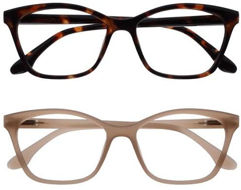 OPULIZE KAT Lesebrille - 2er-Pack - Cat-Eye Katzenaugen-Fassung - Braun, Taupe - Herren & Damen - Federscharniere - RR59-2U - +2.00