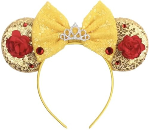 CLGIFT Prinzessin Minnie Ohren, wählen Sie Ihre Farbe, Blumen-Micky-Ohren, Blumen, gelbes Funkeln