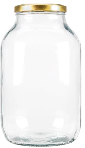 Gurkenglas 4 LITER Einweckglas mit Gold Deckel Einmachgläser 4000 ml Vorratsgläser 4 L Einmachglas Marmeladengläser 4L Einmachgläser Schraubdeckel Gläser Schraubverschluss Einweckgläser Vorratsgläser