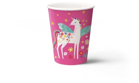 PAW - Gobelets en Papier Jetables (250 ml) I 8 Pièces I Idéal pour Mariage, Fête d'enfants, Anniversaire, Célébrations I Impression sur Gobelets en Papier à Base d'eau I Fée Licorne
