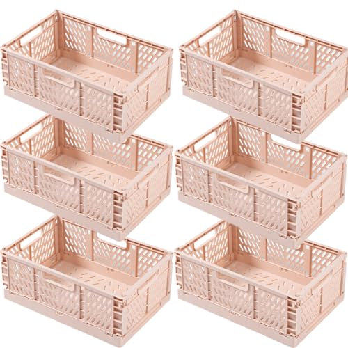EURXLQ 6 Stück Rosa Klappbox 30×20×12cm,Klappkiste Körbe Aufbewahrung Zusammenklappbarer Tragbar Aufbewahrunskisten Bunt aufbewahrungskiste Geeignet für Küche,Bad,Büro,Schlafzimmer