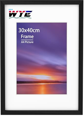 wyewye cadre photo 30 x 40 cm bois, cadre photo noir avec motif d'impression 30 x 40 cm / 20 x 28,7 cm, illustration, certificat en verre acrylique