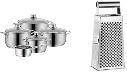 WMF Diadem Plus - Batería de Cocina de 5 Piezas de Acero Inoxidable, Base Inducción & Gourmet - Rallador Cuadrado, 10,5 x 8 x 24 cm, Rallador de Acero Inoxidable Cromargan