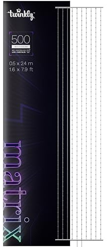 Twinkly Matrix 500 LED RGB, High Density LED Curtain, Smart Multicolor Gaming RGB Lights, Razer Chroma, Omen, Alexa, Google Home Compatible, Gaming Lights, App Control, Transparent Wire, 0.5m x 2.4m