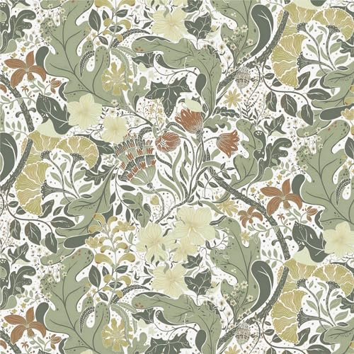 Timeet Sticky Back Plastic White Botanical Peel and Stick Wallpaper Floral Contact Paper Self Adhesive Wallpaper Leaf Flower Vines Pattern 41cmx10m Waterproof Vinyl Film for Furniture, Wall