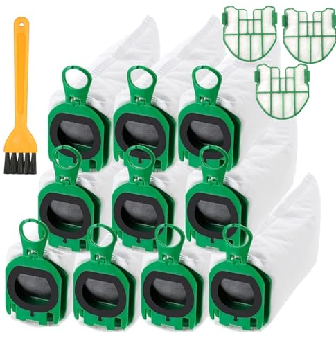 10 Pièces Sacs d'Aspirateur pour Vorwerk Kobold VB100 / FP100, Sac à Poussière de Rechange, Sac Aspirateur avec 3 Filtres Moteur et 1 Brosse de Nettoyage, Accessoires pour Aspirateurs