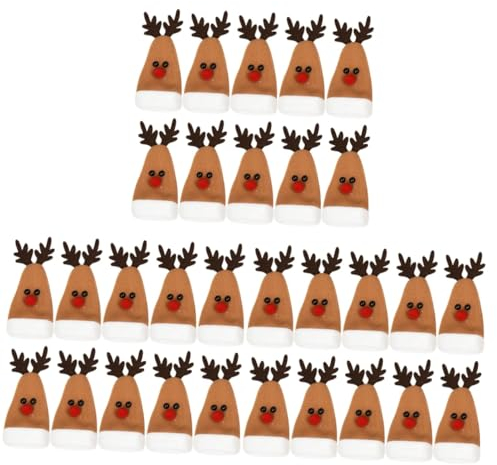 ABOOFAN 30 Pièces Bouchon De Bouteille De Vin De Wapiti De Vaisselle De Noël Sacs D'argenterie De Noël De Bouteilles De Vin De Noël Porte-argenterie Renne De Noël Chiffon