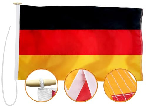 Lixure Bootsfahne Deutschland 40 x 60 cm Deutschland 220D Nylon 3Lagen Fahne mit Seil- doppelt genäht, lebendige Farbe, lichtbeständig, robust und witterungsbeständig für Boot Motorräd