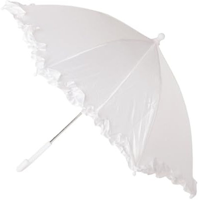 SIRRI Paraguas Sombrilla con Volantes Blanco para Niña - Accesorio Elegante para Eventos de Novia y Comunión