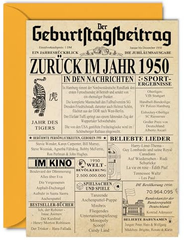 Stuff4 75. Geburtstagskarten für Männer Frauen - Zurück im Jahr 1950 Zeitung - 75 Alles Gute zum Geburtstag Jahrestag Hochzeitstag Karte Vintage Jahrgang Geboren 1950 A5 Glückwunschkarten
