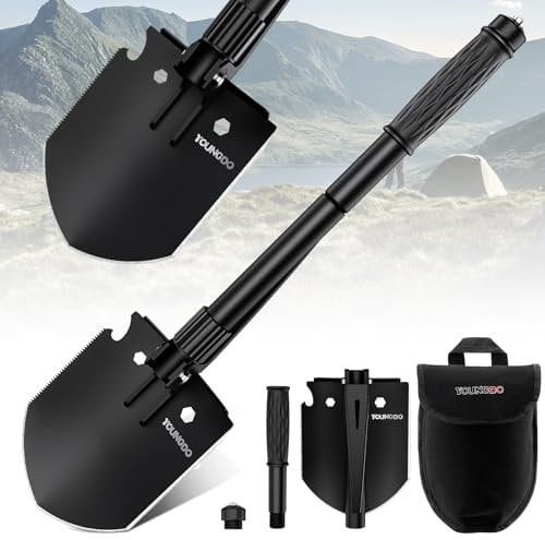 Pala Pieghevole Multifunzionale, YOUNGDO 10-in-1 Pala da Campeggio Multiuso per Sopravvivenza in Acciaio, Pala Portatile per Sopravvivenza, Giardino, Campeggio
