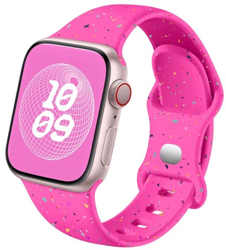 Epova Silikon Armband Kompatibel mit Apple Watch Armband 45mm 44mm 46mm 42mm 49mm, Weiches Atmungsaktiv Recyceltes Sportarmband für iWatch SE Series 10 9 8 7 6 5 4 3 2 1 Ultra/Ultra 2, Hot Pink