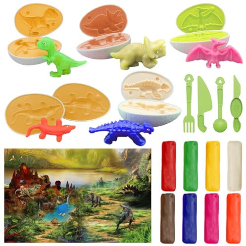 LETTERASHQP 18 Stück Knete Zubehör Knetwerkzeug für Kinder ab 2 3 4 Jahre Dinosaurier Plastilin Werkzeuge DIY knetwerkzeug Dinosaurier Kinderspielzeug Knete Zubehör Set für Kinder Jungen Mädchen
