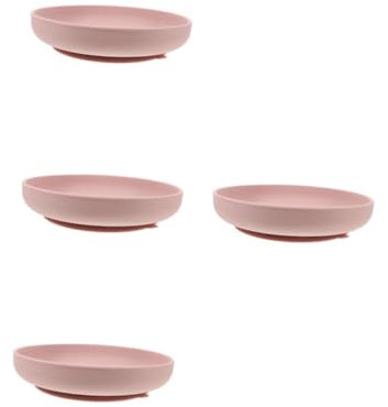 minkissy 4 Piezas Plato llano antiderrames para personas mayores Utensilios de mesa de silicona con ventosa Plato de silicona para personas con temblores plato de comida irrompible rosa