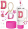 Stanley Tassen-Zubehör-Set für Stanley-Becher, 850 ml, 1,134 ml, Becher mit Griff, inklusive Strohhalm-Abdeckkappe und Kofferraum, auslaufsicherer Stopper, Griffanhänger, Initialen-Aufkleber (Rose