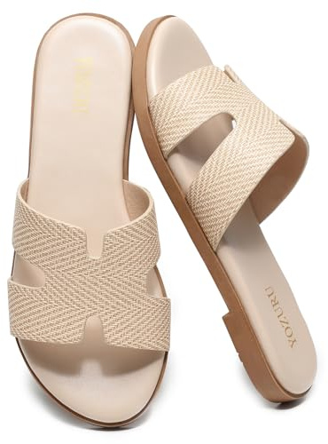Yozuru Womens Flat Sandals Dressy Summer Slides Comfortable Leather Sandals