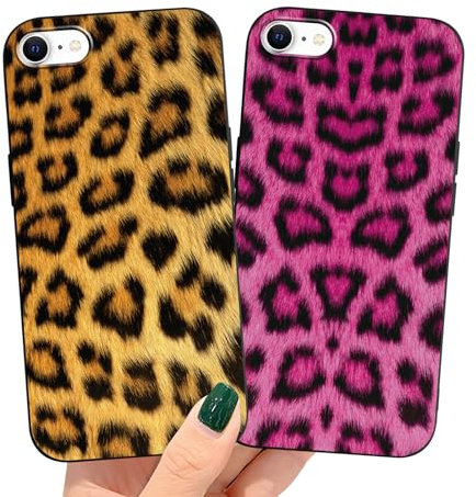 Yirlbey 2 Stück Handyhülle für iPhone 7/8/SE2020/SE2022 Hülle, Aesthetic Leopard Muster Design Frauen Mädchen Cover, Dünn Silikon Schlanke Case Flexible Kratzfest Schutzhülle für iPhone SE 4,7,Farben
