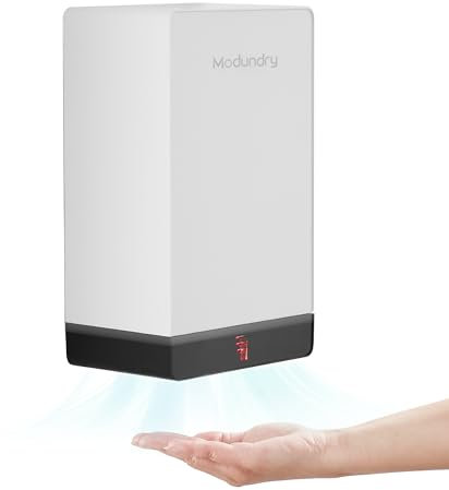 Modundry Asciugamani Elettrico ad Aria 7 Secondi per Asciugare, Asciuga Mani Automatico ad Alta velocità a Parete, Commerciale Bagno e Servizi igienici Ufficio ABS 1000W, Bianco