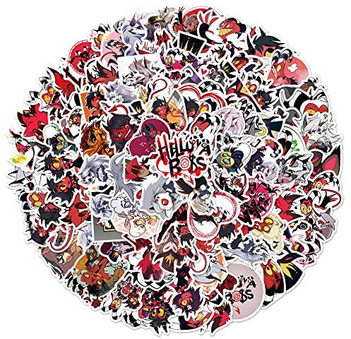 100pcs Helluva Boss Stickers, Anime Cartoon Boss Stickers, Vinyl Waterproof Graffiti Decals for Laptop Water Bottle Skateboard, Kids and Teens