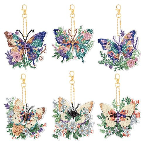 6 Stück Diamond Painting Schmetterling Schlüsselanhänger - 5D Doppelseitig DIY für Kinder