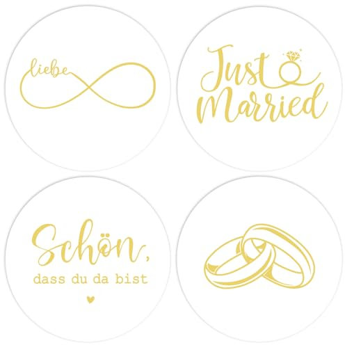 MEJOSER 120 Stück Aufkleber Hochzeit 4cm Sticker für Gastgeschenke Einladung Etiketten Selbstklebend Rund Hochzeitssticker Hochzeitsaufkleber Gold Geschenke Einladungskarten Deko