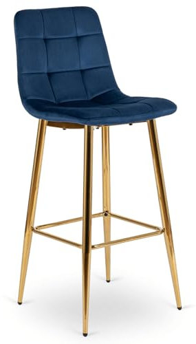 MEBEL ELITE Barhocker mit Lehne - Barstuhl Marineblau mit Fußstütze - Gepolstert Bar Hocker aus Samt und Metall - Küchenhocker Leicht zu Reinigen - Sitzhöhe 76 cm