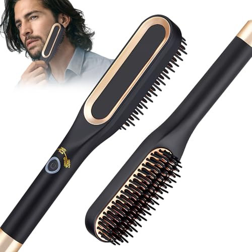 Journeyside Lisseur Barbe Homme,Lisseur Cheveux Homme, Brosse Lissante Barbe,Lisseur Barbe 2 en 1,3 Températures Réglables 160℃-220℃,Mini Lisseur Cheveux Brosse, pour Modelage de la Barbe et Cheveux