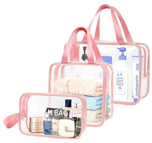 ZIOSINM 3 Stück Reise Kulturbeutel Transparent, Kulturtasche Damen | Kosmetiktasche Durchsichtig, PVC Reise Waschtasche, Durchsichtige Tasche für Makeup, Flüssigkeiten & Hygieneartikel