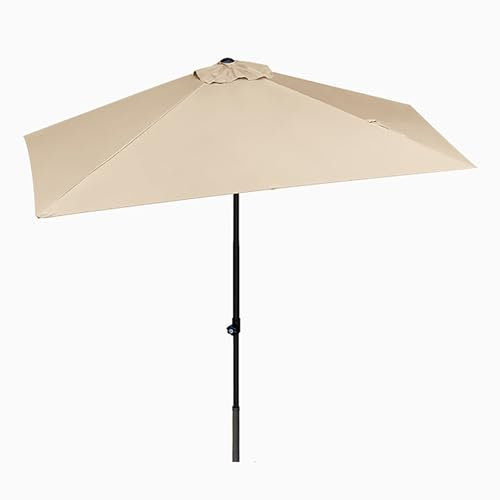 YAVYAV H 245CM Half Parasol, Diameter 250cm Balcony Umbrella For Small Spaces, Half Rectangle Garden Umbrella For Against A Wall, Porch, Window, Adjustable Height(White)