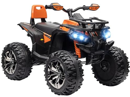 HOMCOM Quad électrique pour enfant 3-8 ans, 12 V, 10 Ah, fonction avant/marche arrière, 2 moteurs, USB, lecteur MP3, 3-8 km/h, orange