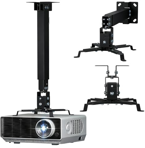WALI Beamer Deckenhalterung,Universelle Beamer Wandhalterung mit 33–54 cm Verlängerungsstange für LCD/DLP Projektoren,Beamer Halterung Tragfähigkeit bis 20 kg (PM-003-B),Schwarz