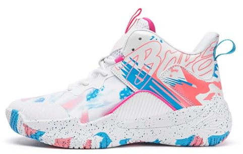 Basketball Shoes Men high top Trainers Men Sneakers for Women Comfortable Breathable Fashion Running Fashion Training Shoes Non-Slip Walking Upper (White/Pink,6.5)