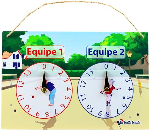 La Belle Boule® | Score Counter 30 x 20 cm Vintage Tin Petanque | Metal Plate with Swivel Needles for 2 Teams | Decorative Accessory Indoor Outdoor | Compact and Easy to Hang