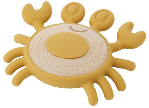 tickit Silisoft Crab Sensory Silicone & Wooden Teething Toy for Babies, Soothes Gums & Supports Development
