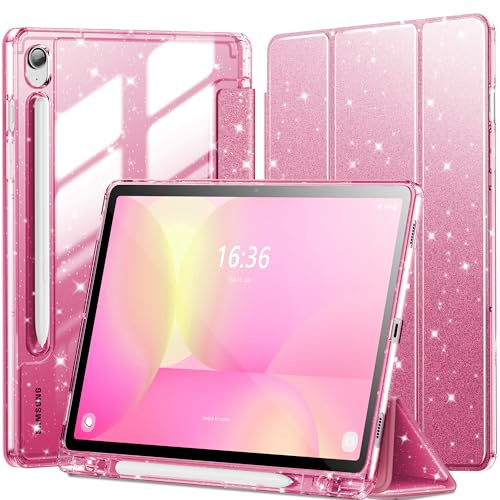 INFILAND Custodia per Samsung Galaxy Tab S10 Lite/S10 Lite/S10 FE/ S9 FE 5G 10,9 pollici/Tab S9 11 pollici con S Portapenne,Glitterata con Retro Trasparente Scintillante,Adatta Bambini,Ragazze