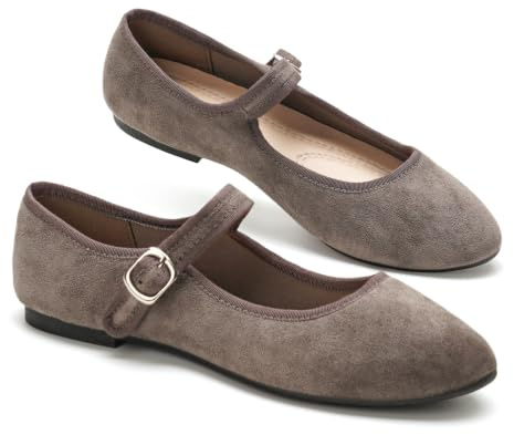 GLAMORA Merceditas Mujer Bailarinas Ante Hebilla Ajustable Zapatos Planos Cómodos Ligeros Suela Flexible Antideslizante Plantilla Blanda Punta Redondeada Calzado grey-38