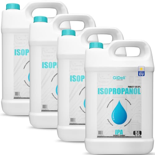 GiDeli Isopropanol 99,9% 4 x 5l - Isopropylalkohol Reiniger Hochprozentiger - Reinigungsalkohol für Elektronik, 3D Drucker zubehör, Glass, Bildschirmen und Linsen