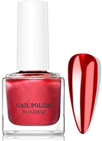 Rot Spiegel Nagellack - 7ML Metall Nail Polish, Spiegelnagellack Effekt Schnelltrocknend Chrom-Nagellack Rizinusöl Regulärer Fingernagellack Bruchsicherer Kein UV Nötig für Frauen Maniküre (Red)