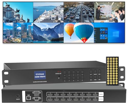ICUIXIAN HDMI-Matrix 8x8 1920P@60Hz Rackmount 8x8 HDMI-Matrix-Switch Unterstützt RS232/IR/WEB-Steuerung/ HDMI1.4a EDID-Verwaltung/HDCP/Dolby Digital/DTS-HD Main Audioübertragung
