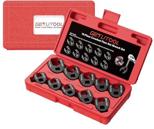GETLITOOL 10PCS 3/8 Drive Crowfoot Wrench Set with Storage Case 10mm-19mm | Chrome Molybdenum Steel,Corrosion Resistance Black Phosphate Coating,Ideal for Automotive Maintenance, Plumbing, HVAC System