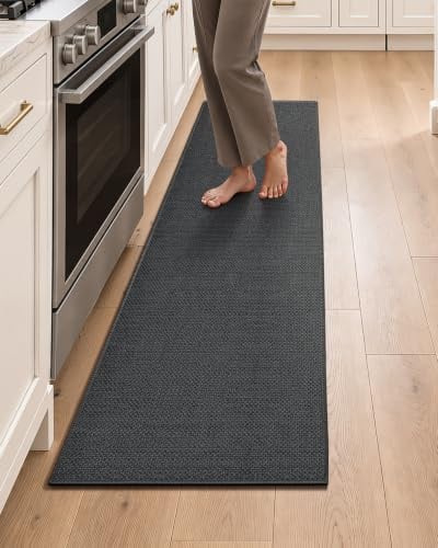 COLOR&GEOMETRY 43x200cm Küchenteppiche rutschfeste Waschbar, Grau | 4mm Dünne Gewebe Gummi Gestützt Küche Runner Teppich, Absorbierende Leicht zu Reinigen Fußbodenmatten vor dem Waschbecken