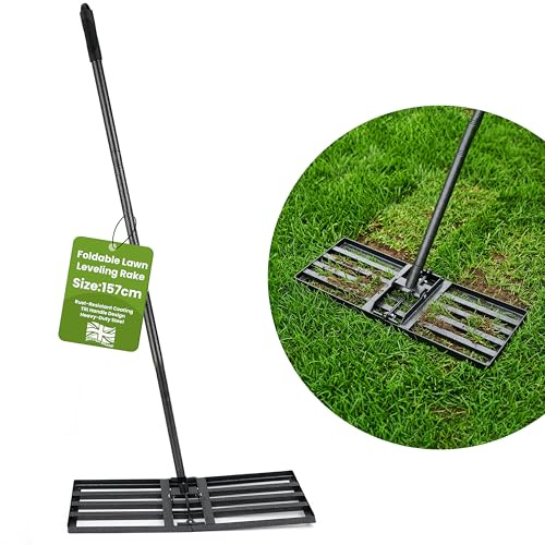 My Garden Levelling Rake 1.57M - Foldable Garden Soil Leveling Rake with Tiltable Handle - 76 x 25 cm Steel Lawn Leveller Tool for Grass, Ground & Soil, Lawn Lute Landscaping Rake