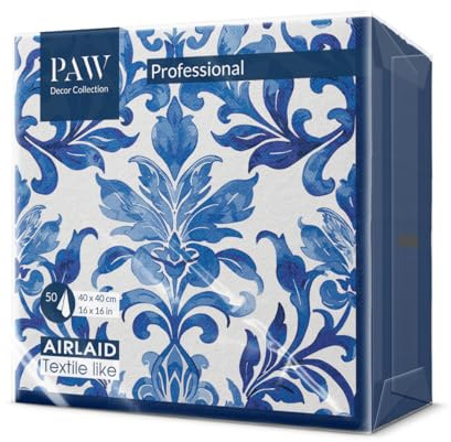 PAW Stoffähnliche Servietten 40 x 40 cm, 50 Stück - Indigo Geflecht | Das Airlaid-Material ist reißfest und saugstark, für Hochzeit, Kommunion, Taufe und Geburtstag, auch im HoReCa-Einsatz
