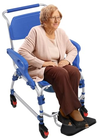 Sedia WC con ruote, 62 x 59 x 100 cm, sedia da doccia mobile per anziani, sedia a rotelle per anziani, donne incinte e persone