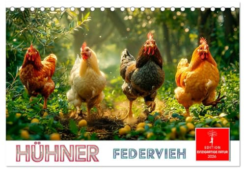 Hühner Federvieh (Tischkalender 2026 DIN A5 quer), CALVENDO Monatskalender: Liebenswerte bunte eierlegende Haustiere (CALVENDO Tiere)