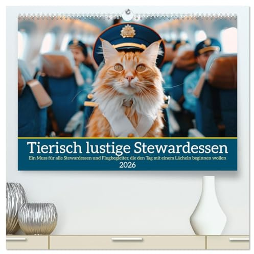 Tierisch lustige Stewardessen (hochwertiger Premium Wandkalender 2026 DIN A2 quer), Kunstdruck in Hochglanz: Ein Muss für alle Stewardessen und ... Lächeln beginnen wollen (CALVENDO Mobilitaet)