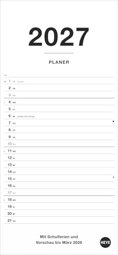 Black&White Planer 2027: Praktischer Streifenkalender für ein oder zwei Personen im minimalistischen Schwarzweiß-Design. Terminübersicht leicht gemacht im Hochformat 16 x 34,7 cm