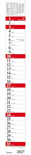 Streifenplaner Praktika Rot 2027: Streifenkalender mit Datumsschieber, Ferienterminen und Spiralbindung I schmal im Format: 11,4 x 89 cm