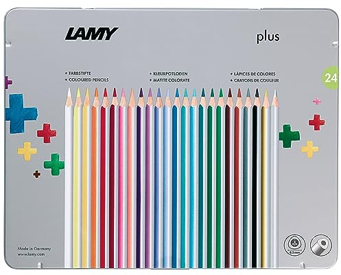 LAMY plus Farbstifte 530 24er-Set: Metallbox mit 24 Farbstiften aus hochwertigem Zedernholz mit ergonomischer Dreieckform und hoher Farbbrillanz - Dicke Mine Ø 4 mm